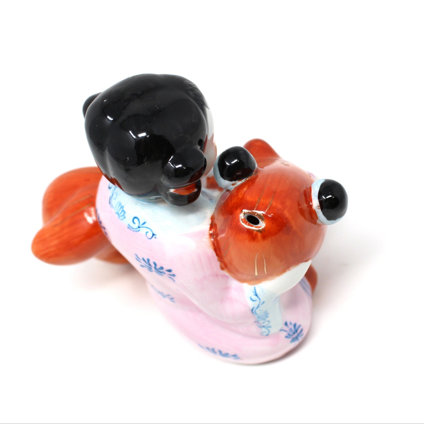 Figurine, Chinese Girl with Koi / Carp Fish Oriental Feng Shui, Lucky Kids, Porcelain, Vintage