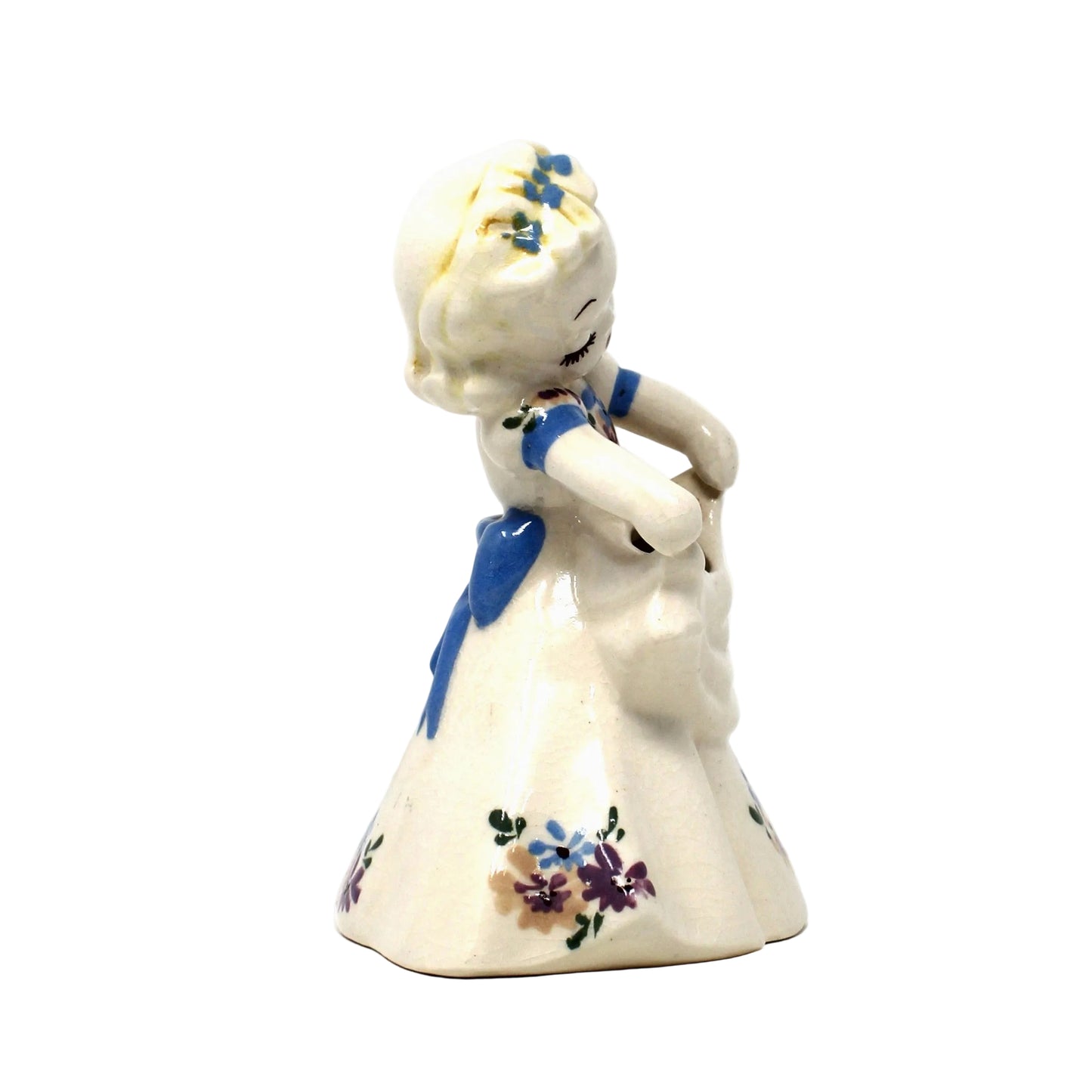 Planter / Vase, DeLee Art Co, Young Girl Floral Gown, Hand Painted California Pottery, Vintage, 1940's