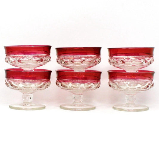 Champagne / Tall Sherbet, Indiana Glass, King's Crown, Cranberry, Iridescent, Set of 6, Vintage