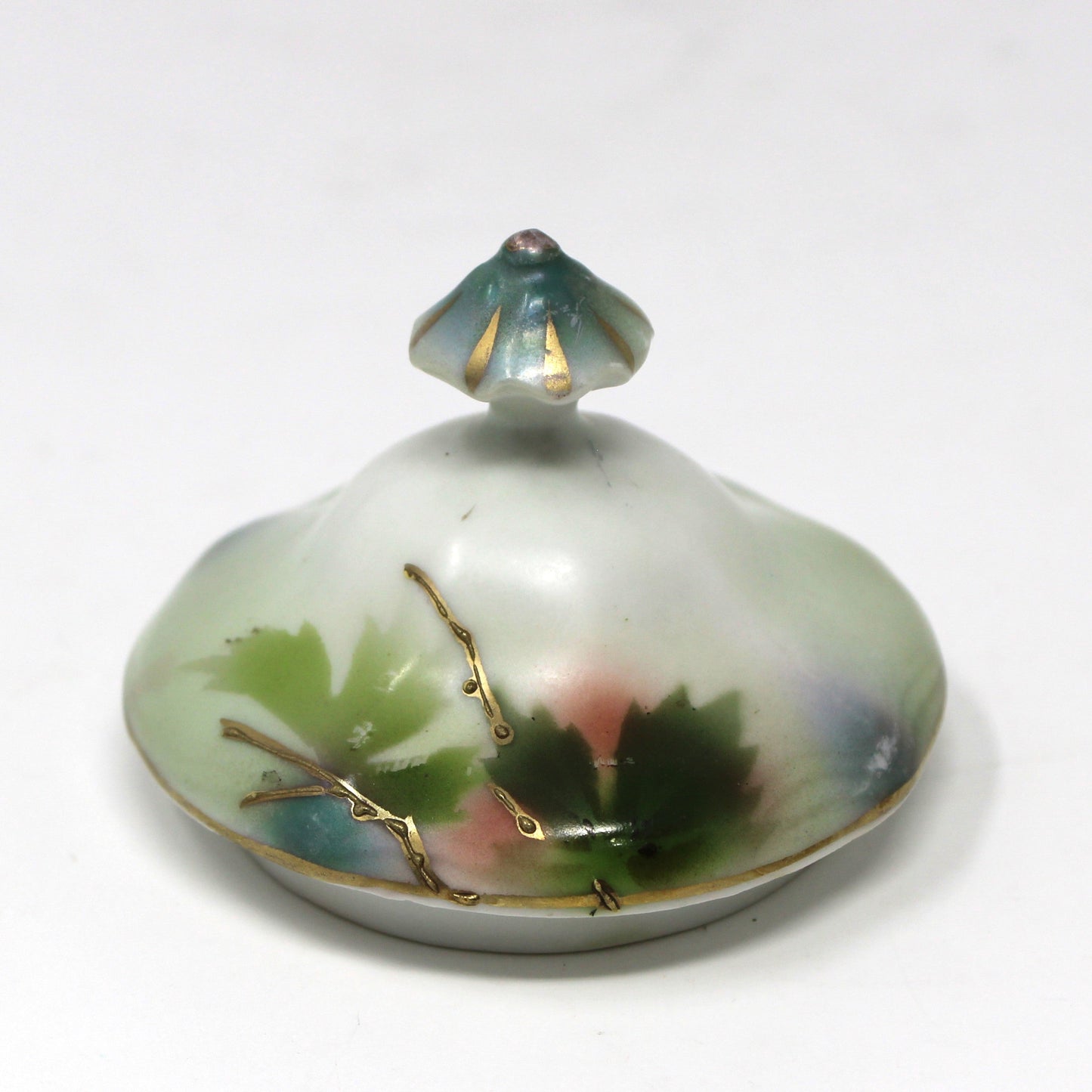 Creamer and Sugar with Lid, RS Prussia, White Flowers, Green Leaves & Gilding, Satin Finish Porcelain, German Antique