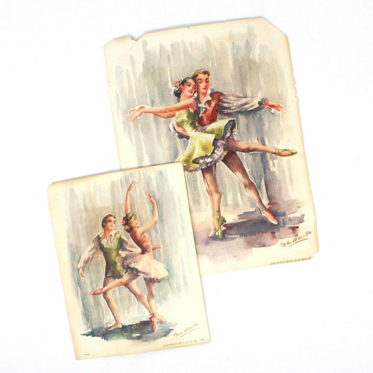 Print, Lithograph, Ballet Dancers Watercolor, Set of 2, Signed Marchaude, Vintage
