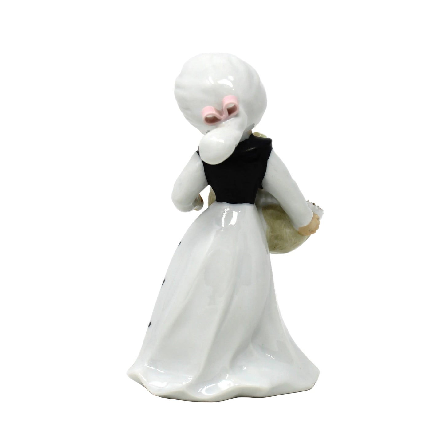 Vase, Wales Japan, Figurine Girl with Basket, Hand Painted Porcelain, Vintage, 1950's