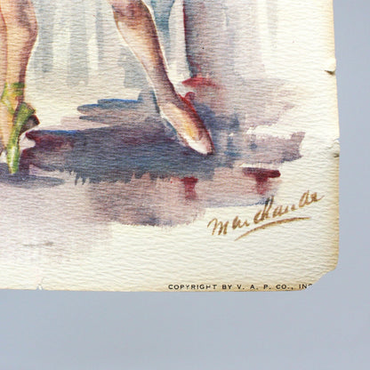Print, Lithograph, Ballet Dancers Watercolor, Set of 2, Signed Marchaude, Vintage