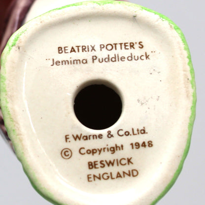Figurine, Beatrix Potter, Jemima Puddleduck, Beswick, England, F. Warne & Co, Vintage 1948