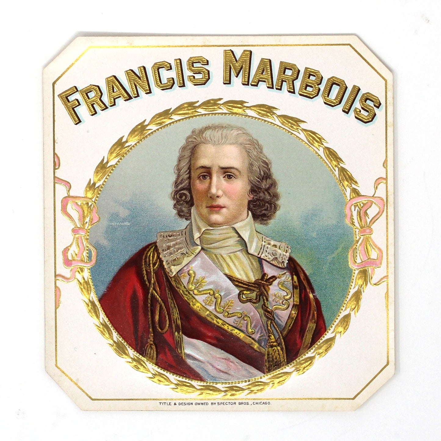 Cigar Box Label, Outer Label, Original Lithograph, Francis Marbois, Gilded / Embossed, NOS, 1900s, Antique