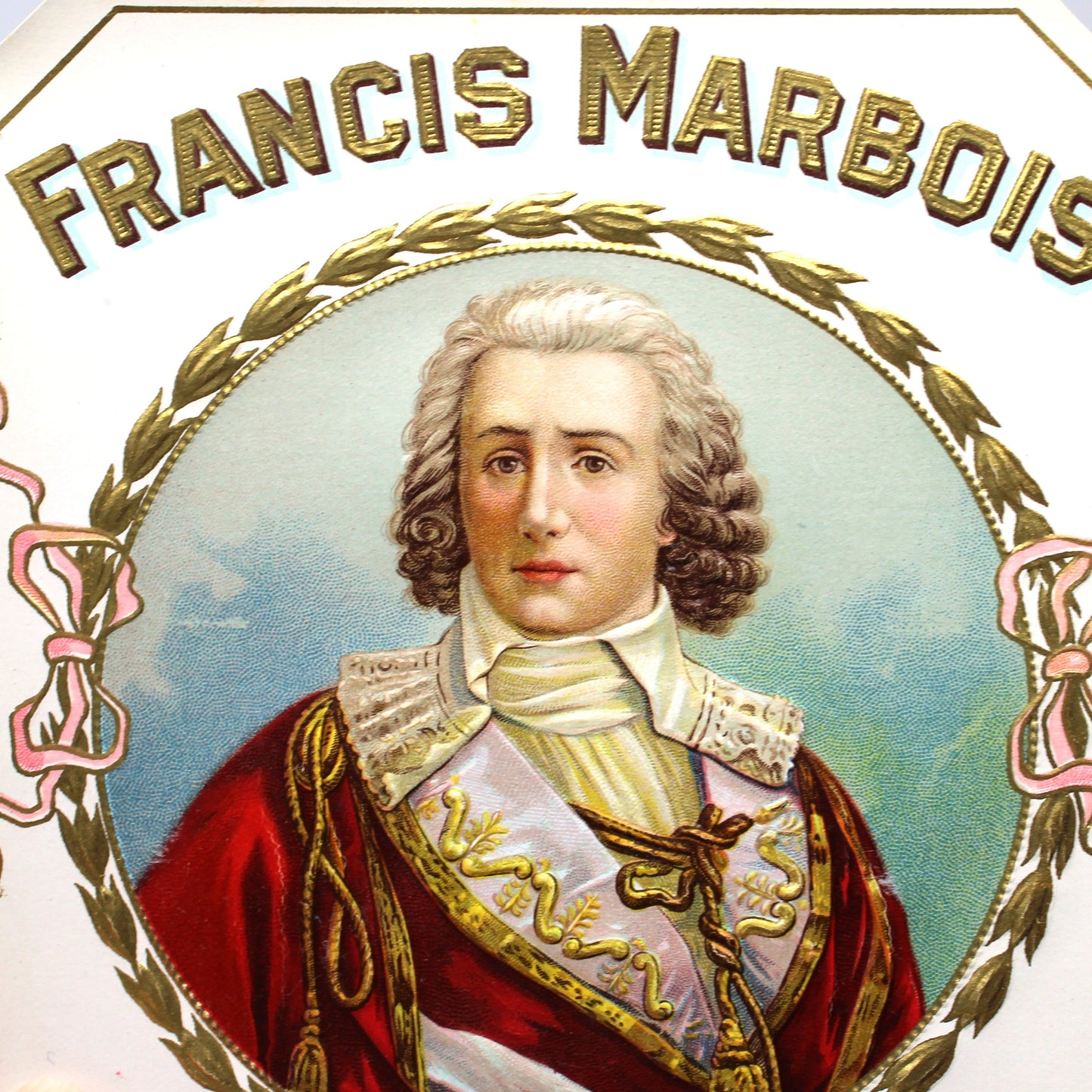 Cigar Box Label, Outer Label, Original Lithograph, Francis Marbois, Gilded / Embossed, NOS, 1900s, Antique