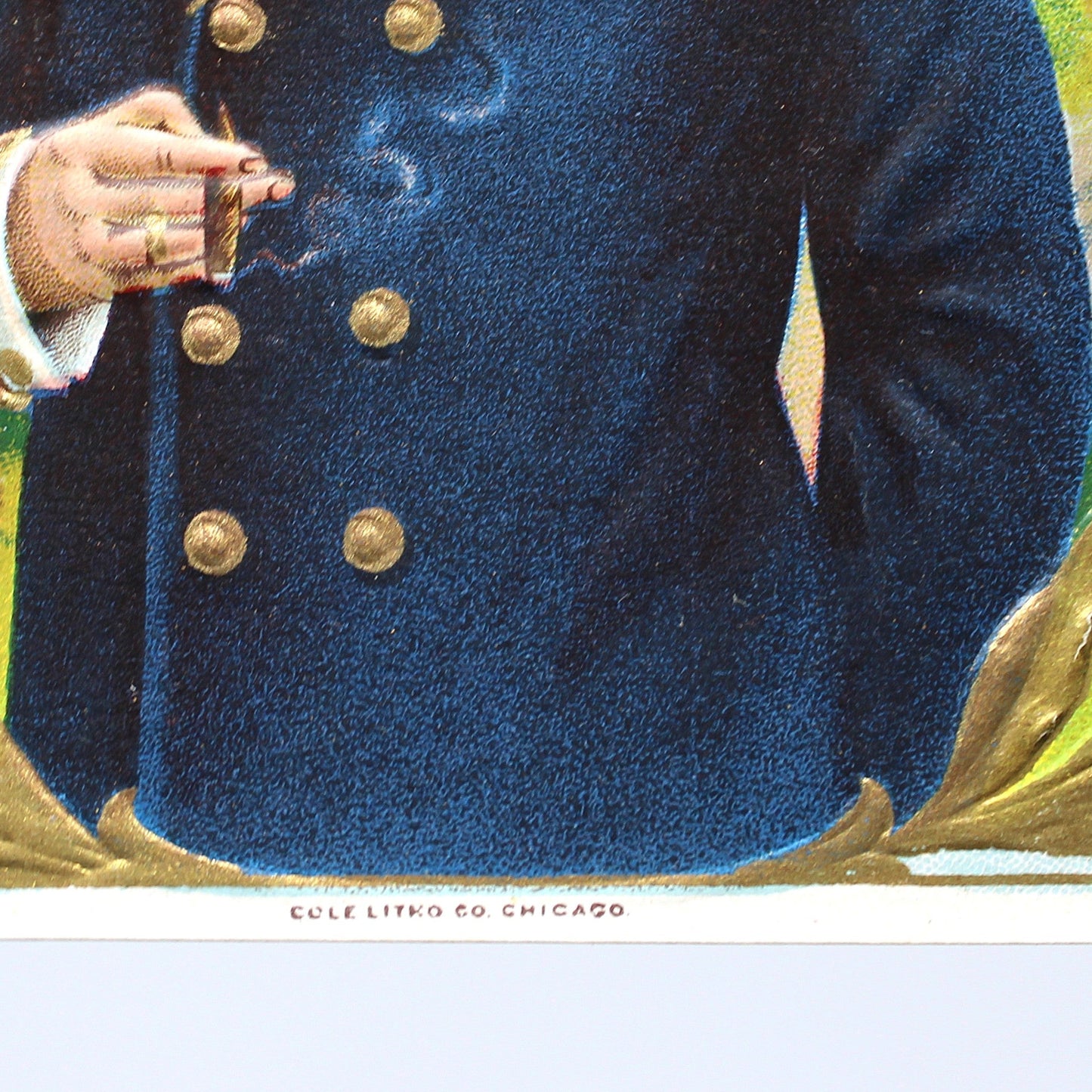 Cigar Box Label, Outer Label, Original Lithograph, Cuban Gentleman at Tobacco Plantation, Gilded / Embossed, NOS, 1900's Antique