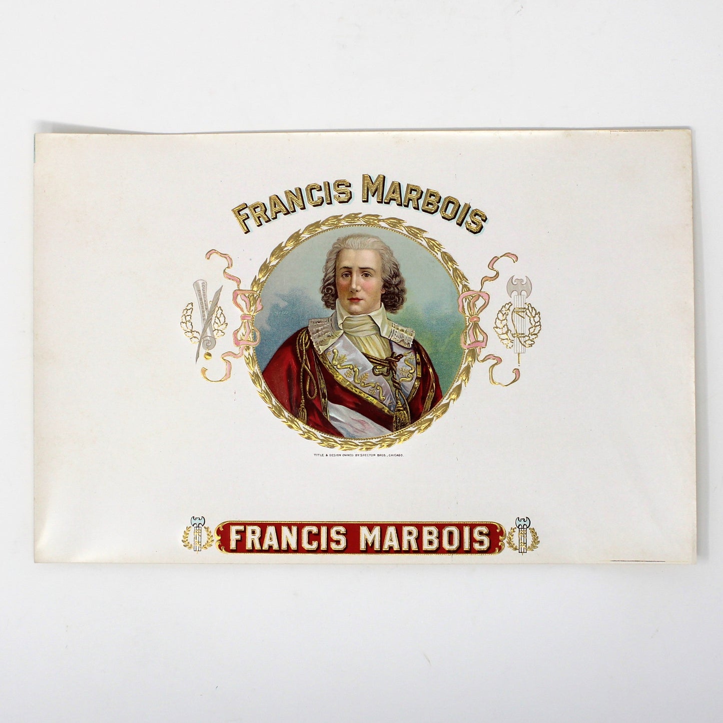 Cigar Box Label, Inner Label, Original Lithograph, Francis Marbois, Gilded / Embossed, NOS, 1900s, Antique
