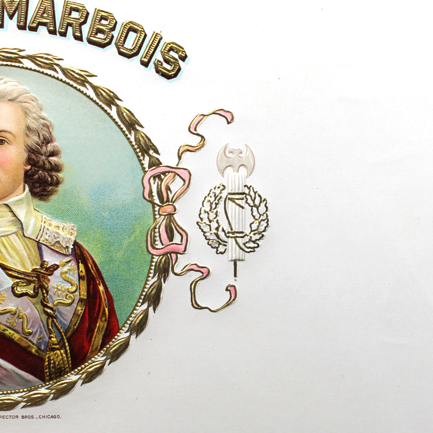 Cigar Box Label, Inner Label, Original Lithograph, Francis Marbois, Gilded / Embossed, NOS, 1900s, Antique