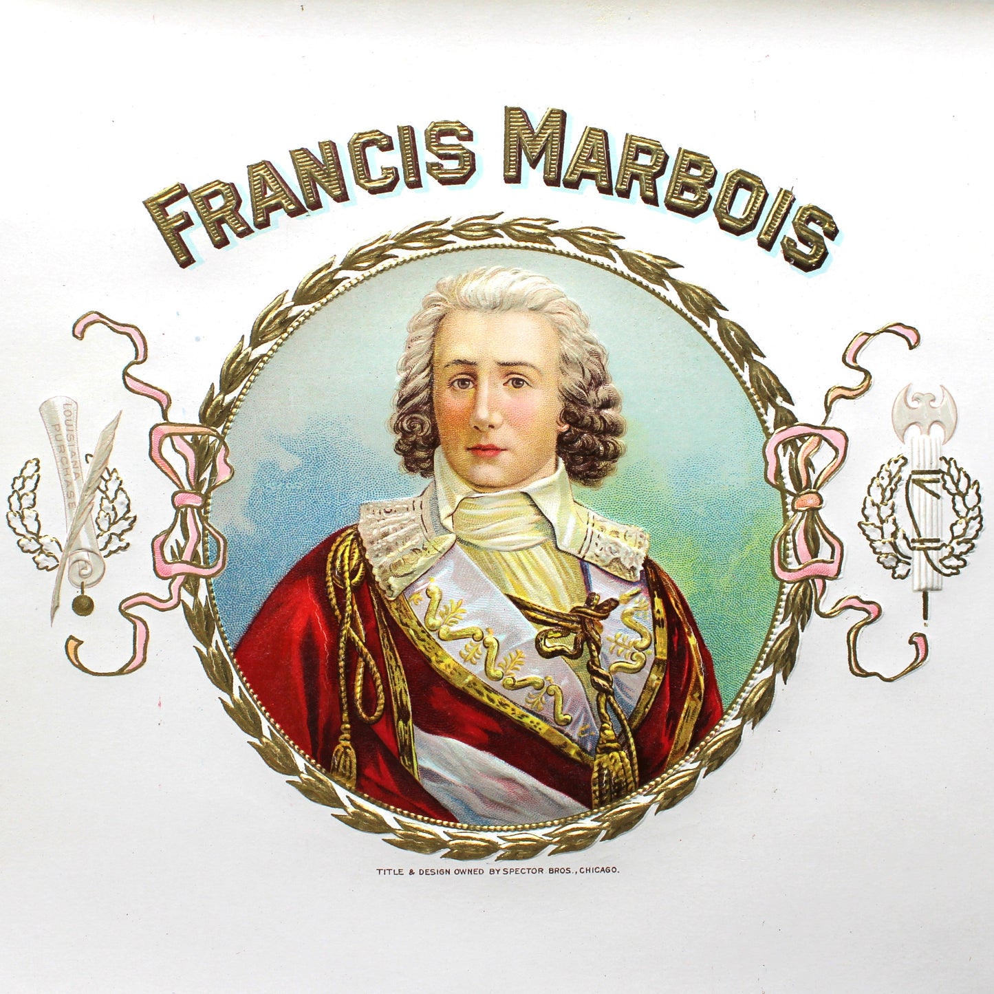 Cigar Box Label, Inner Label, Original Lithograph, Francis Marbois, Gilded / Embossed, NOS, 1900s, Antique