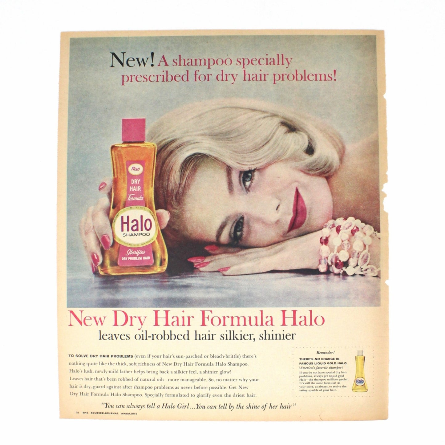 Advertisement, Halo Shampoo for Dry Hair, Original 1960 Magazine Ad, Vintage