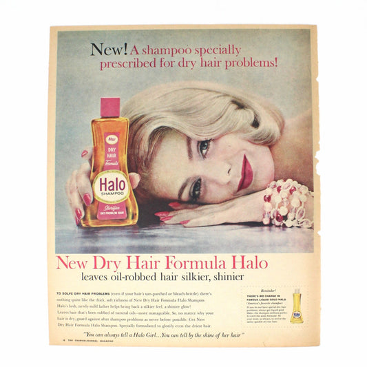 Advertisement, Halo Shampoo for Dry Hair, Original 1960 Magazine Ad, Vintage