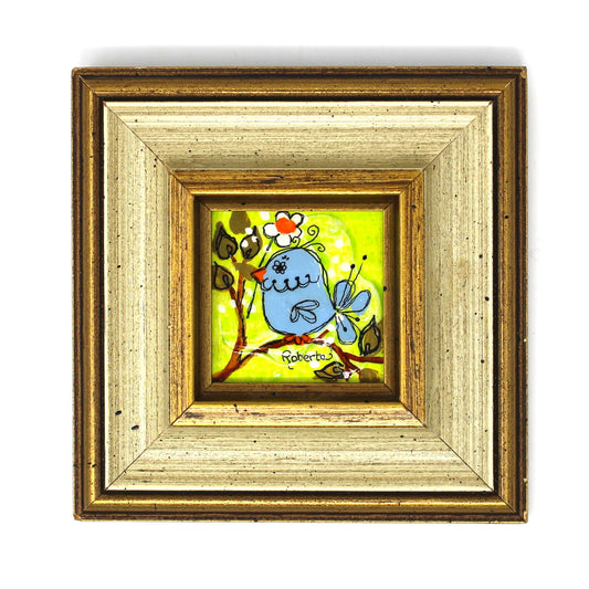 Painting, Roberta McDowell, Original Plaque, Blue Bird, Wood Framed, Vintage 1970's