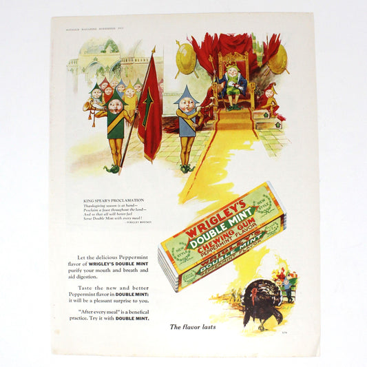 Advertisement, Wrigley's Chewing Gum, Original 1928 Magazine Ad, King Spear, Vintage McCall's