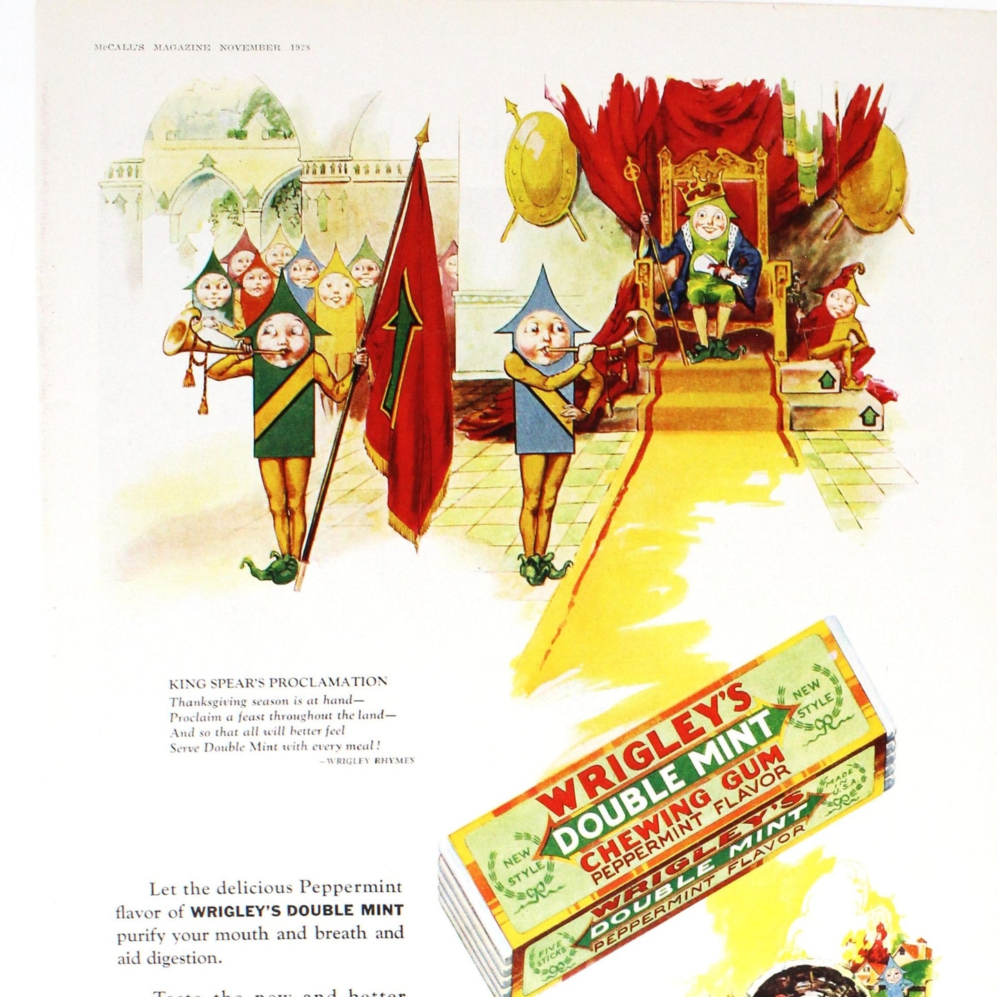 Advertisement, Wrigley's Chewing Gum, Original 1928 Magazine Ad, King Spear, Vintage McCall's