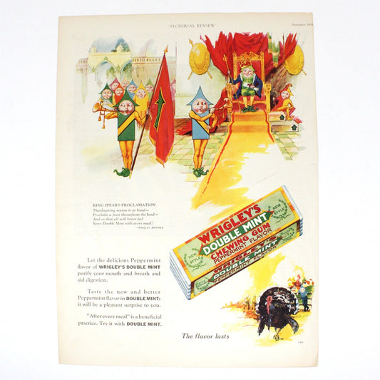 Advertisement, Wrigley's Chewing Gum, Original 1928 Magazine Ad, King Spear, Vintage Pictorial Review