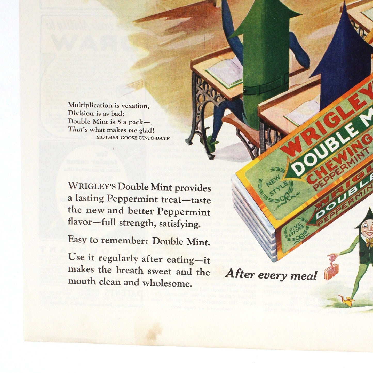Advertisement, Wrigley's Chewing Gum, Original 1928 Magazine Ad, Spearmen in School, Vintage