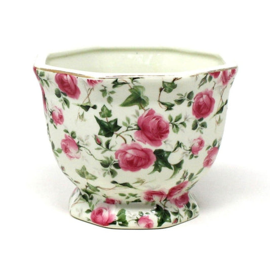 Planter, Baum Brothers, Jubilee Rose Chintz Pink Roses Cachet Pot, Vintage