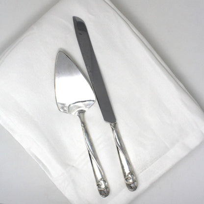 Cake Serving Set, Weddingstar, Graceful Heart Raised Loop Heart, Cake Knife & Lifter, Silver-Plated Handles, In Box
