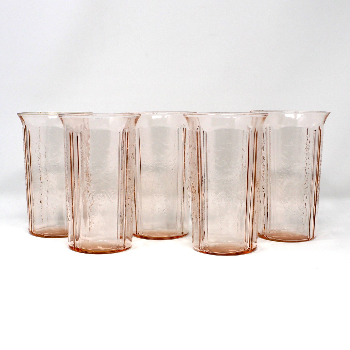 Glasses, Tumbler, MacBeth-Evans, American Sweetheart, Pink Depression Glass, 10oz, Set of 5, Vintage