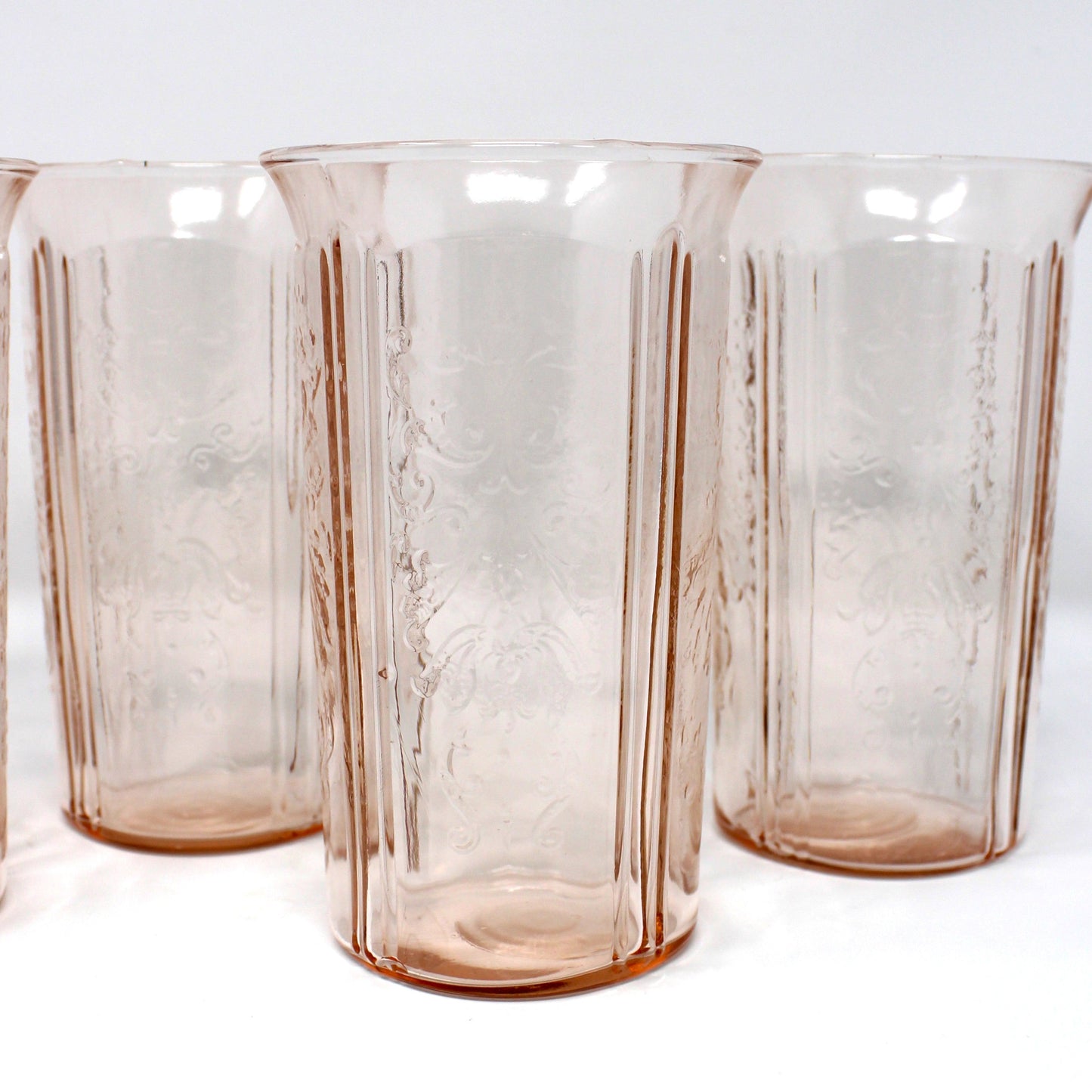 Glasses, Tumbler, MacBeth-Evans, American Sweetheart, Pink Depression Glass, 10oz, Set of 5, Vintage