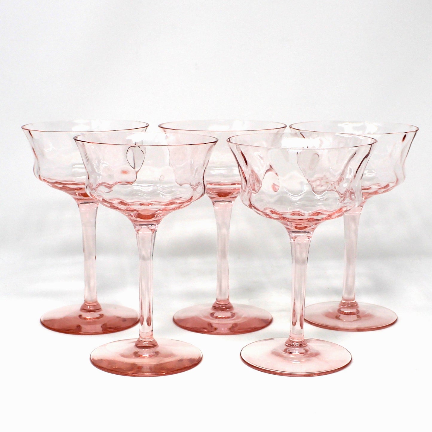 Champagne / Tall Sherbet, Tiffin, 15028 Pink Diamond Optic, Elegant Glass / Depression Glass, Set of 5, Vintage