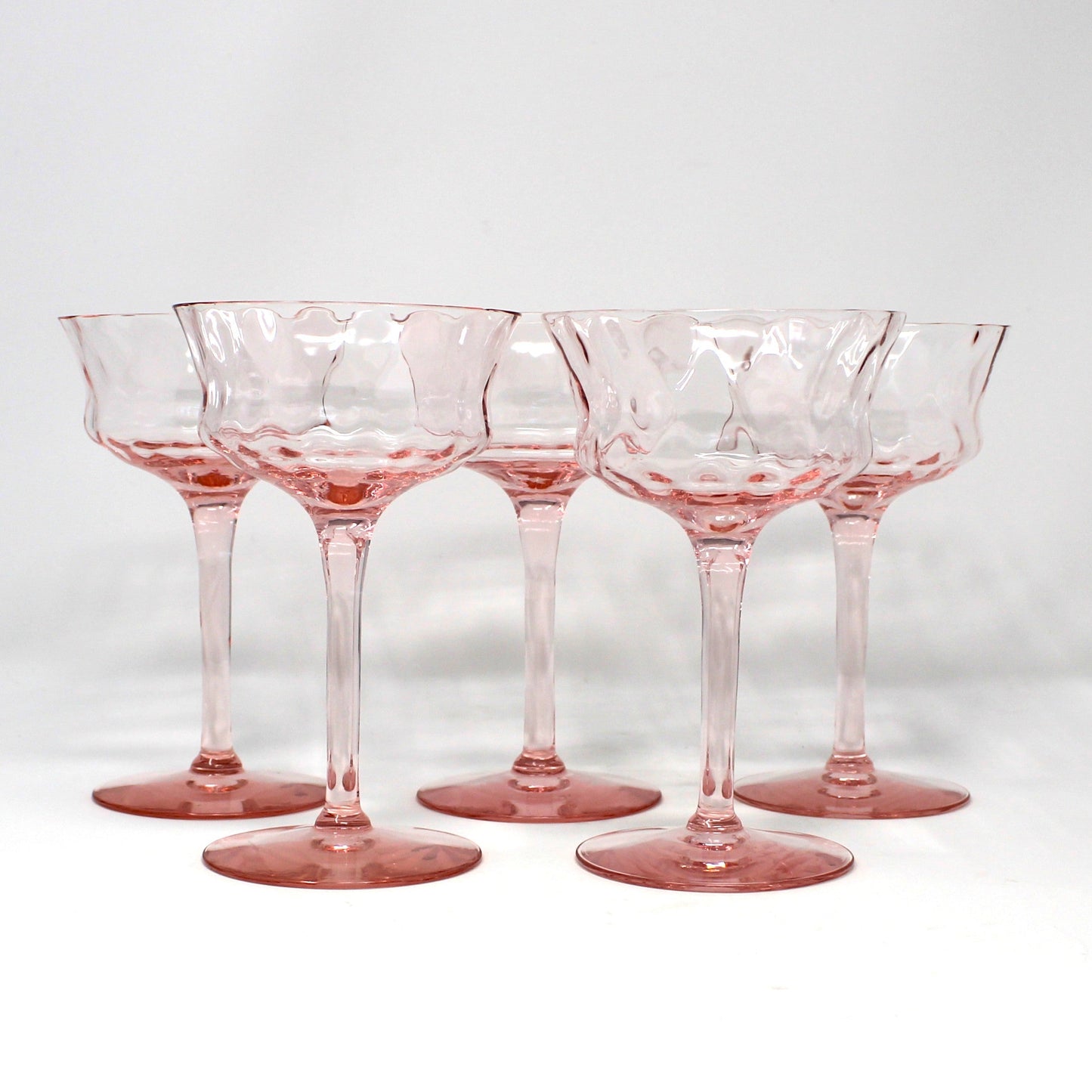 Champagne / Tall Sherbet, Tiffin, 15028 Pink Diamond Optic, Elegant Glass / Depression Glass, Set of 5, Vintage