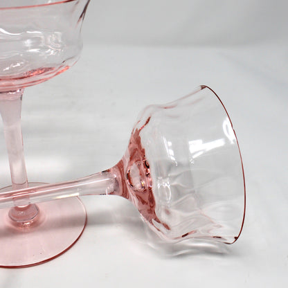 Champagne / Tall Sherbet, Tiffin, 15028 Pink Diamond Optic, Elegant Glass / Depression Glass, Set of 5, Vintage