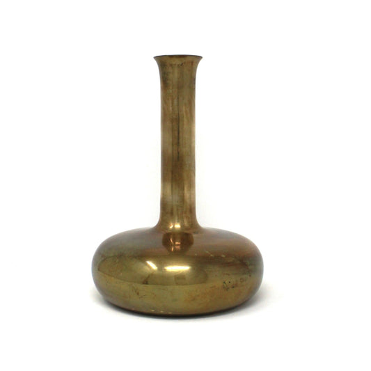 Bud Vase, Brass Long Neck & Flat Bottom, Mid Century Style, Vintage
