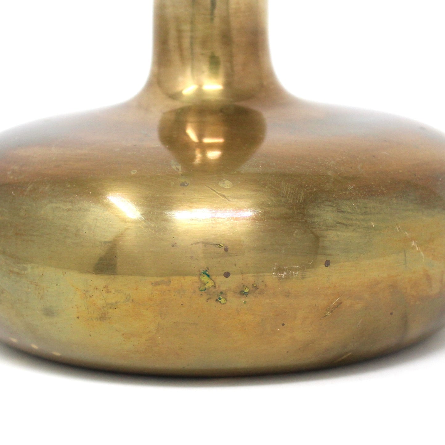 Bud Vase, Brass Long Neck & Flat Bottom, Mid Century Style, Vintage