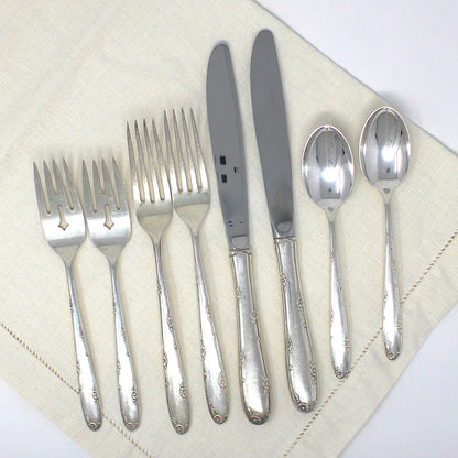 Flatware Set, Towle, Madeira, Sterling, Four Piece Place Settings for Two, 8 Pieces, Vintage 1948