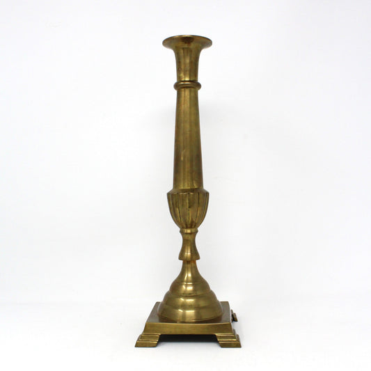 Candle Holder, Brass, Tall Square Base, 12.5" Vintage