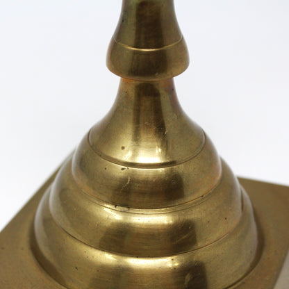 Candle Holder, Brass, Tall Square Base, 12.5" Vintage