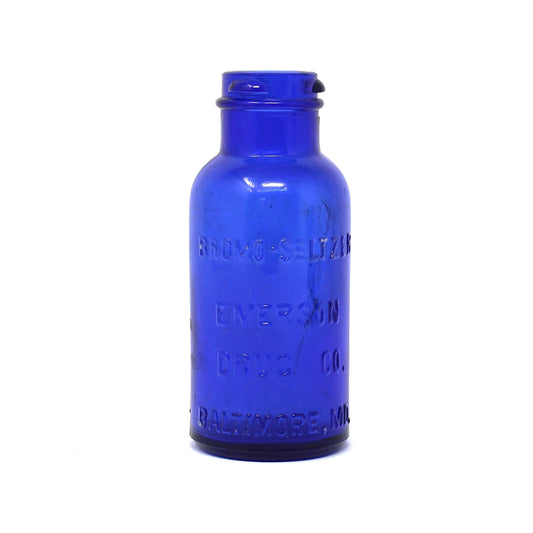 Medicine Bottle, Cobalt Blue Bromo - Seltzer, Emerson, AMB, Lug Top, 5" Antique