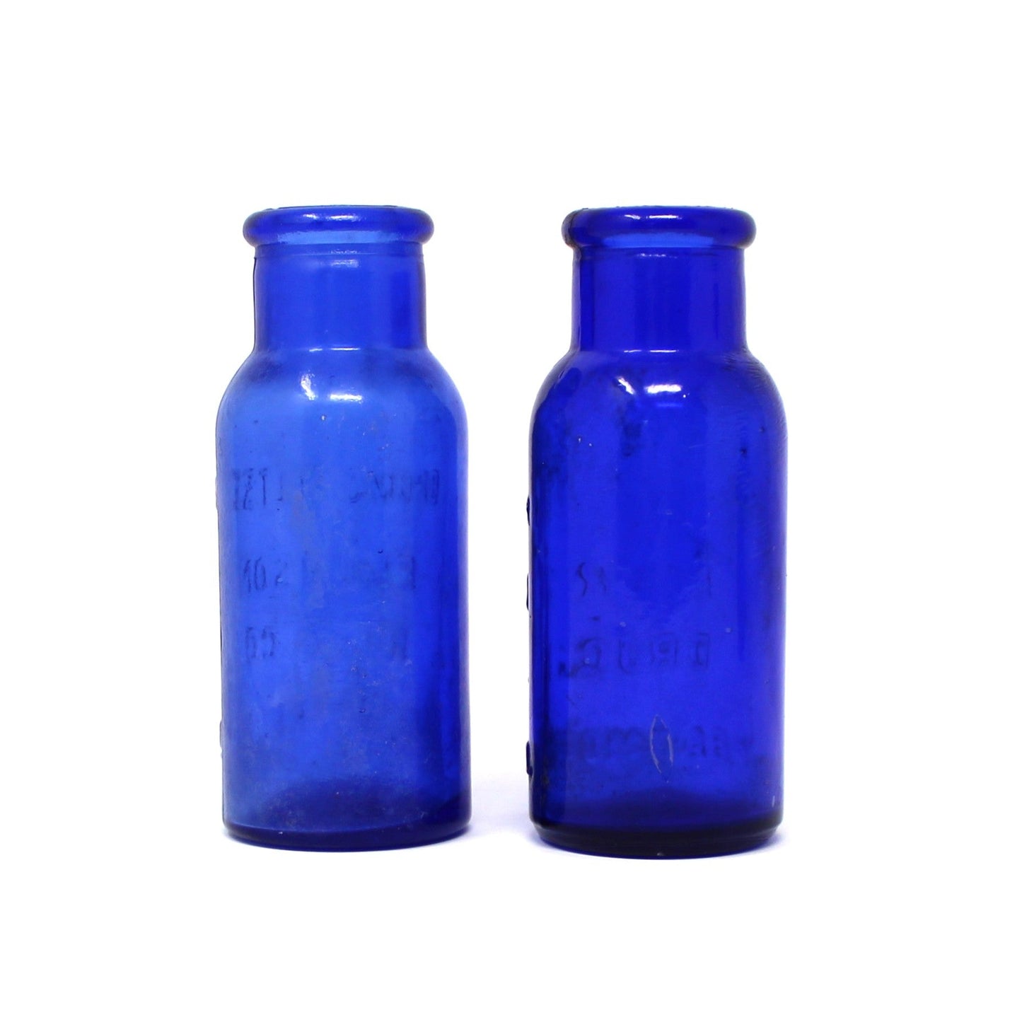 Medicine Bottle, Cobalt Blue Bromo - Seltzer, Emerson, Set of 2, AMB, 4" Antique