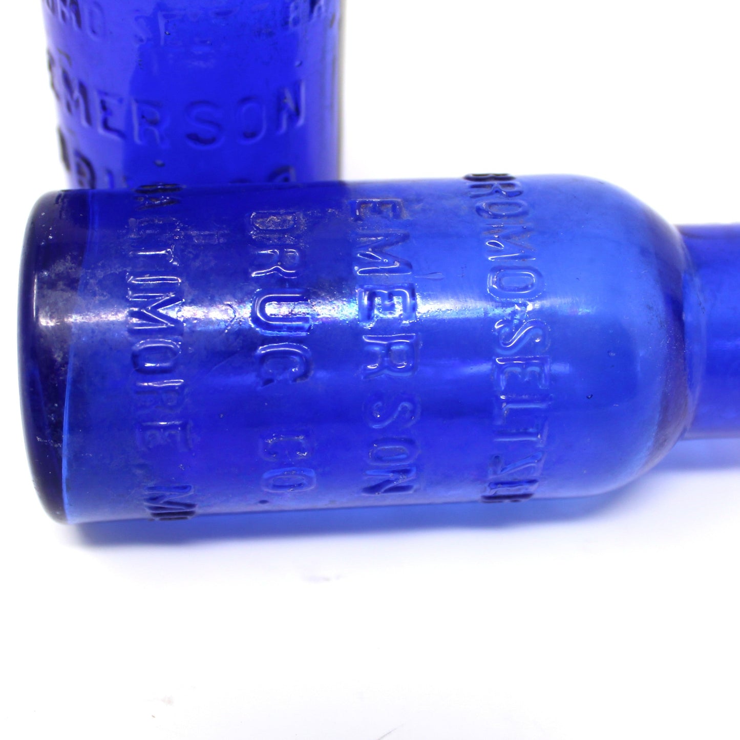 Medicine Bottle, Cobalt Blue Bromo - Seltzer, Emerson, Set of 2, AMB, 4" Antique