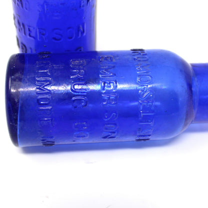 Medicine Bottle, Cobalt Blue Bromo - Seltzer, Emerson, Set of 2, AMB, 4" Antique