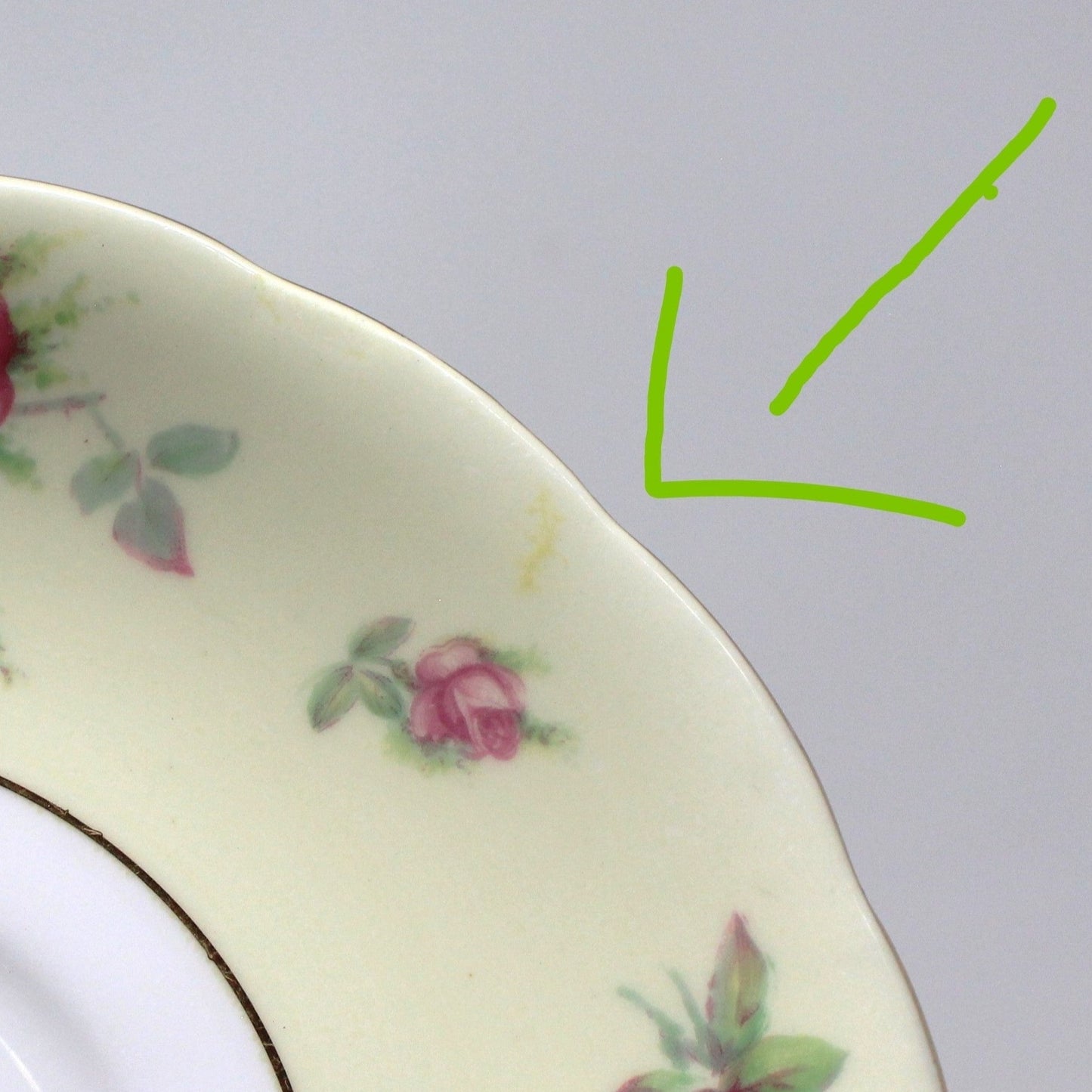Teacup and Saucer, Crown Essex, Bone China, Pink Roses Light Yellow Band, Vintage