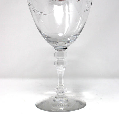 Water Goblets, Tiffin, Lyndley Platinum Trim, Cut Leaves, Faceted Stem 17646, Blown Glass, Set of 3, Vintage