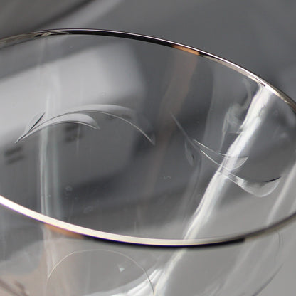 Water Goblets, Tiffin, Lyndley Platinum Trim, Cut Leaves, Faceted Stem 17646, Blown Glass, Set of 3, Vintage