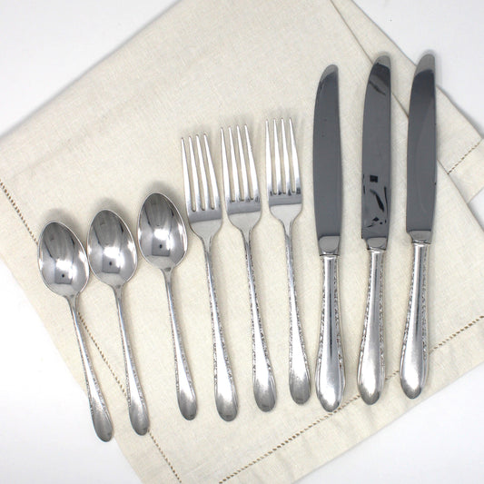 Flatware Set, Gorham, Invitation Pattern, Silverplate, Three Piece Place Settings for Three, 9 Pieces, Vintage 1940
