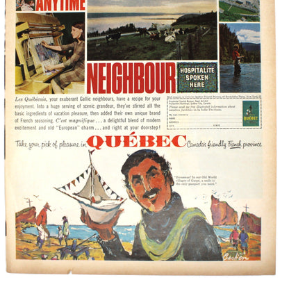 Advertisement, Quebec Canada Tourism, 1963, Original Magazine Ad, Vintage
