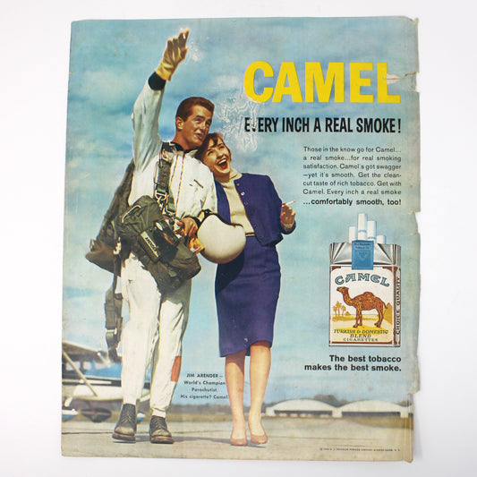 Advertisement, Double-Sided, Seagram's Seven Crown Whiskey / Camel Cigarettes, 1962, Original Magazine Ad, Vintage