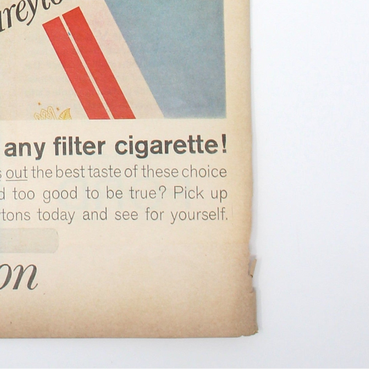 Advertisement, Tareyton Dual Filter, "Hungry for Flavor?" Redhead Woman Illustration, Original Magazine Ad, USA, 1963
