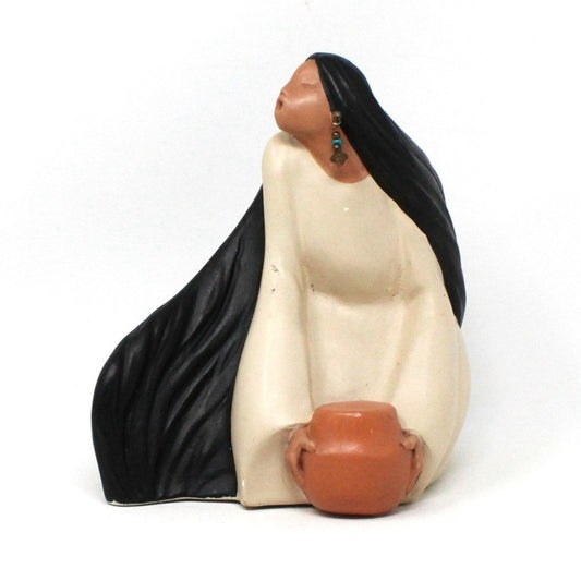 Sculpture, Cast Molding, Native American Woman, Hand Painted, Signed, Vintage, SOLD