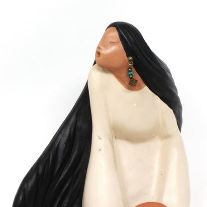 Sculpture, Cast Molding, Native American Woman, Hand Painted, Signed, Vintage