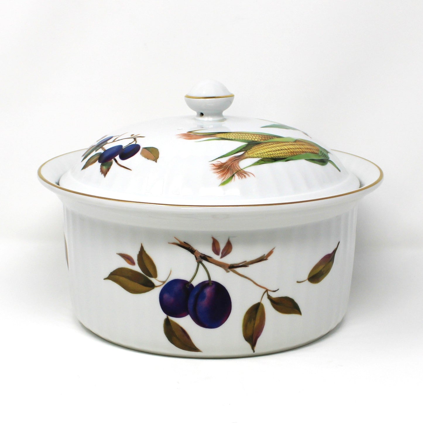 Vintage Round Casserole with Lid / Server, Evesham Gold by Royal Worcester, Oven to Table, Ribbed Sides Elegant Tableware.