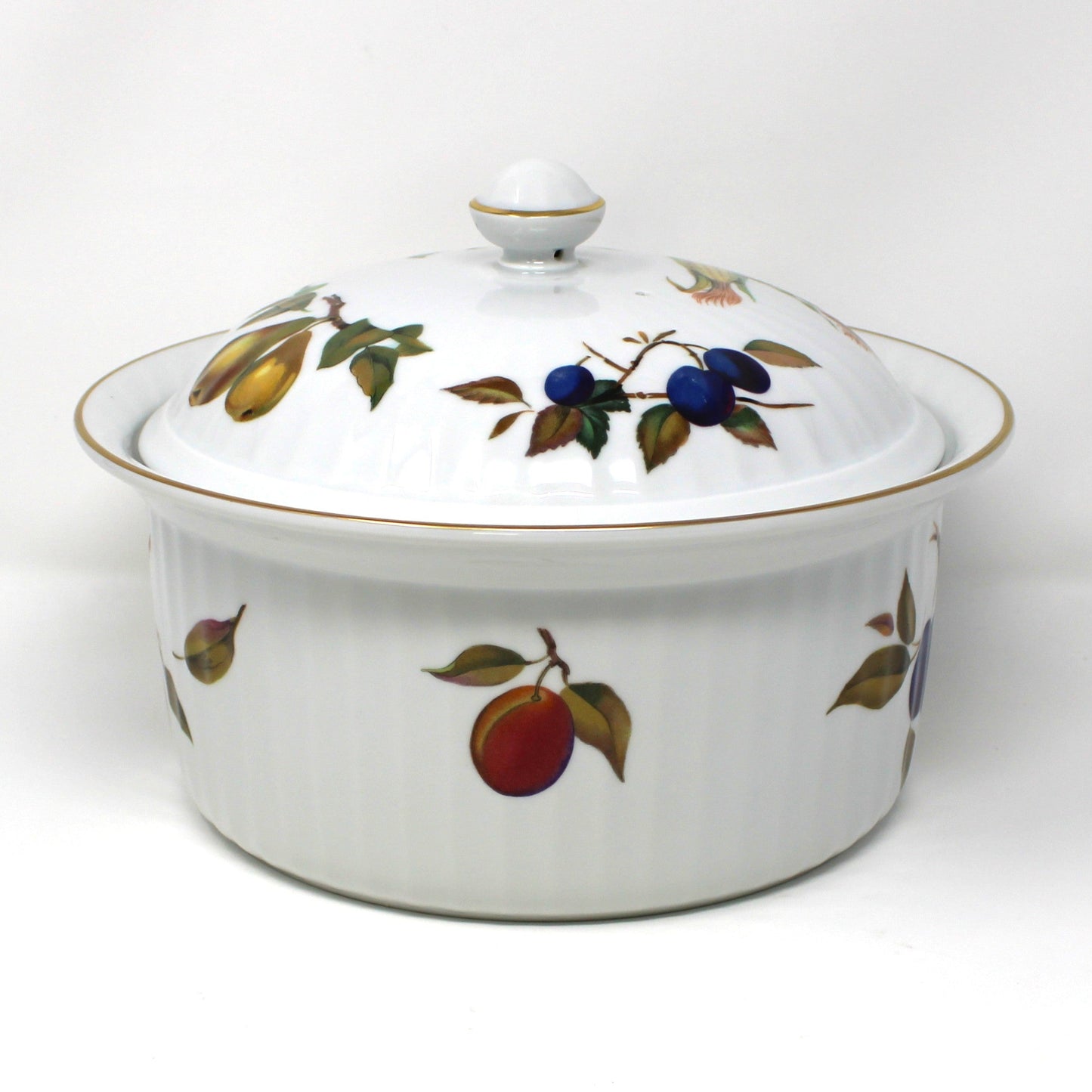 Casserole with Lid, Royal Worcester, Evesham Gold, 3 QT Round, Ribbed, Vintage, 1961
