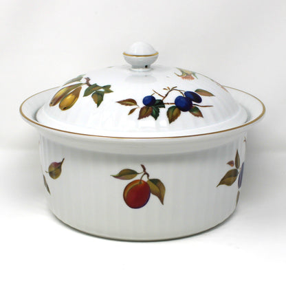 Casserole with Lid, Royal Worcester, Evesham Gold, 3 QT Round, Ribbed, Vintage, 1961