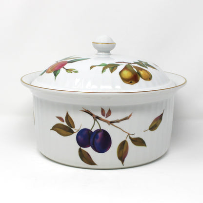 Casserole with Lid, Royal Worcester, Evesham Gold, 3 QT Round, Ribbed, Vintage, 1961